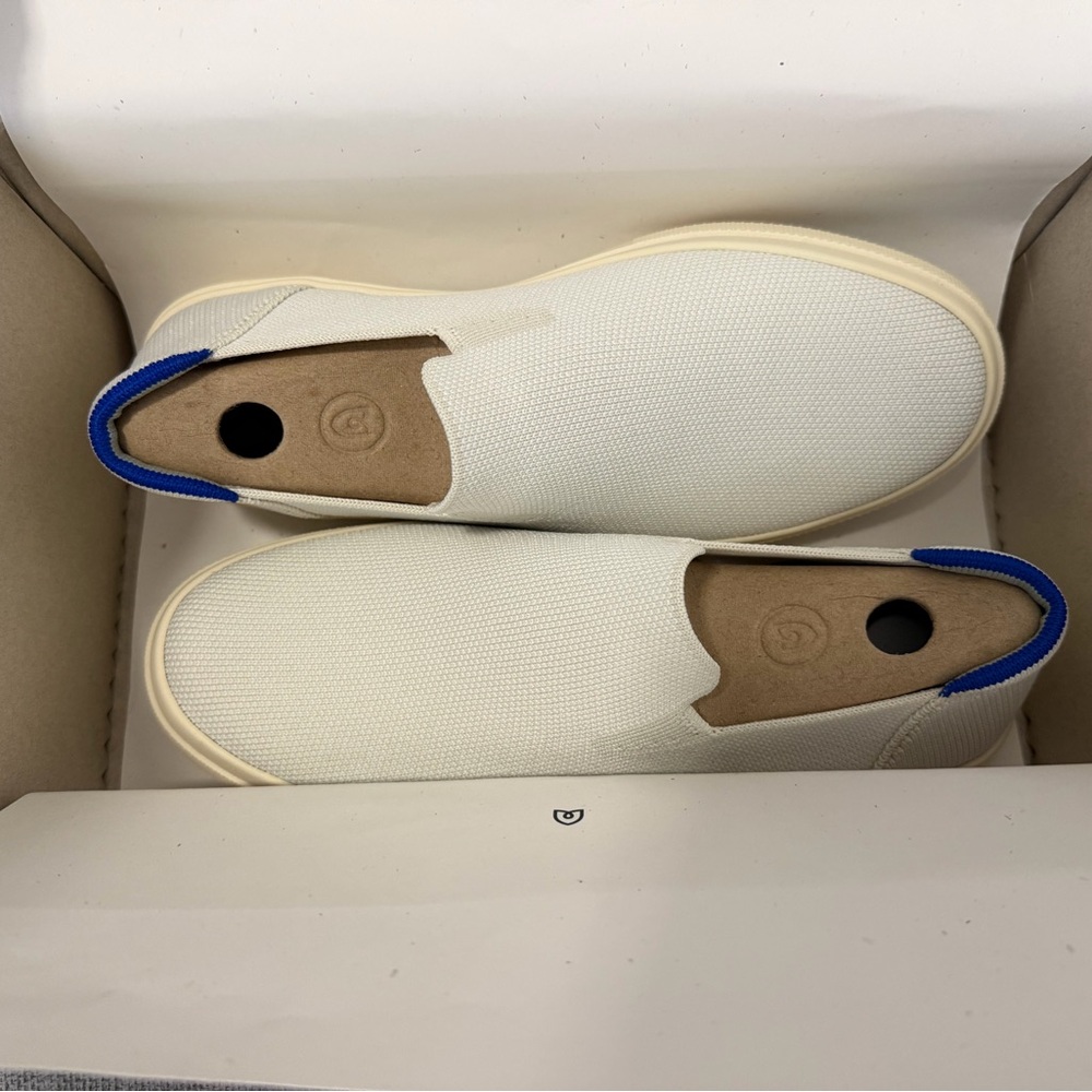Rothy’s Size 8 Women’s  White Slip-On Shoes with Blue Accents